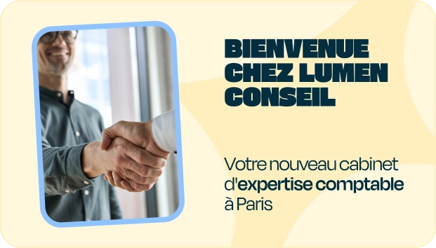 Visuel de bienvenue de Lumen Conseil, cabinet d&rsquo;expertise comptable &agrave; Paris 8, avec une poign&eacute;e de main.